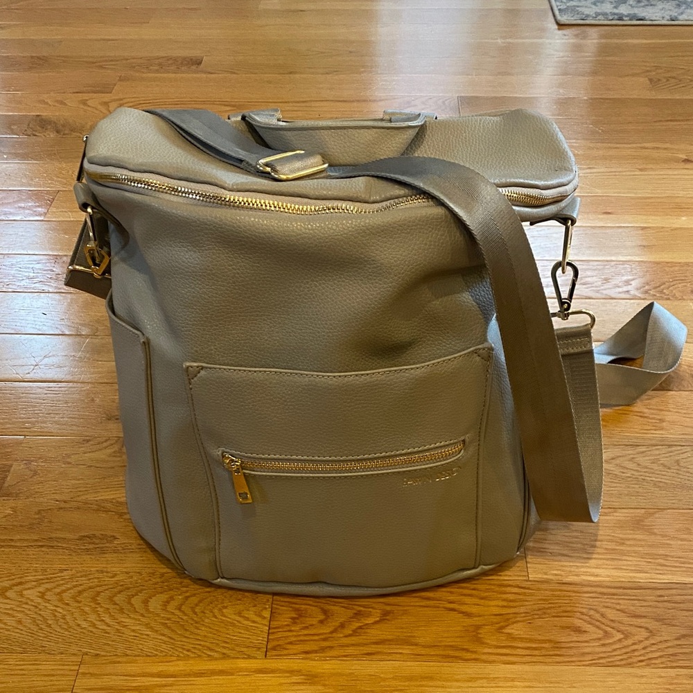 Fawn Design Gray Leather Diaper Bag